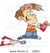 Vector of a Happy Cartoon Boy Holding a Paper Love Heart Beside Scissors by Toonaday