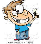 Vector of a Happy Cartoon Boy Holding His Tooth by Toonaday