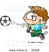 Vector of a Happy Cartoon Boy Kicking a Soccer Ball by Toonaday
