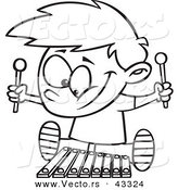 Vector of a Happy Cartoon Boy Playing a Xylophone - Coloring Page Outline by Toonaday