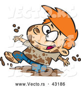Vector of a Happy Cartoon Boy Playing in Mud by Toonaday