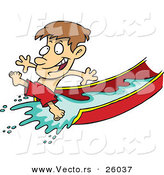 Vector of a Happy Cartoon Boy Playing on Water Slide by Toonaday