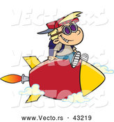 Vector of a Happy Cartoon Boy Riding on a Big Red Rocket by Toonaday
