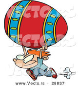 Vector of a Happy Cartoon Boy Running with a Giant Painted Easter Egg by Toonaday