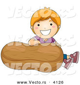 Vector of a Happy Cartoon Boy Sitting Behind a Huge Peanut - Coloring Page Outline by BNP Design Studio