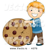 Vector of a Happy Cartoon Boy Standing Beside Giant Chocolate Chip Cookie by BNP Design Studio