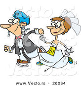 Vector of a Happy Cartoon Bride and Groom Running in a Race by Toonaday