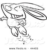 Vector of a Happy Cartoon Bunny Jumping with Glee - Coloring Page Outline by Toonaday