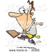 Vector of a Happy Cartoon Businessman Running with an Important Folder with Files by Toonaday