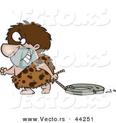 Vector of a Happy Cartoon Caveman Dragging a Stone Wheel by Toonaday