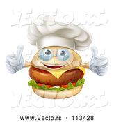 Vector of a Happy Cartoon Cheeseburger Chef Character Giving Two Thumbs up by AtStockIllustration