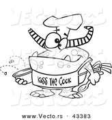 Vector of a Happy Cartoon Chef Monster Wearing a Kiss the Cook Apron - Coloring Page Outline by Toonaday