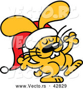 Vector of a Happy Cartoon Christmas Bunny Wearing Santa Hat While Dancing by Zooco
