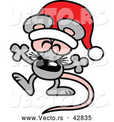 Vector of a Happy Cartoon Christmas Mouse Wearing a Santa Hat While Dancing by Zooco