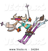 Vector of a Happy Cartoon Cow Snow Skiing Downhill by Toonaday