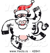 Vector of a Happy Cartoon Cow Wearing a Santa Hat While Dancing by Zooco