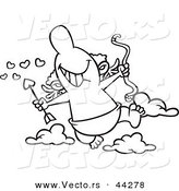 Vector of a Happy Cartoon Cupid Flying with a Bow and Arrow - Coloring Page Outline by Toonaday