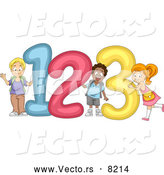 Vector of a Happy Cartoon Diverse School Children Standing Beside Giant "123" Numbers by BNP Design Studio