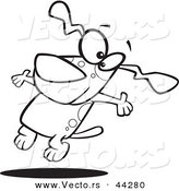 Vector of a Happy Cartoon Dog Jumping - Coloring Page Outline by Toonaday