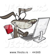 Vector of a Happy Cartoon Dog Typing at a Computer by Toonaday