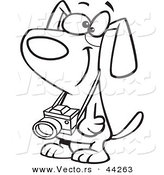 Vector of a Happy Cartoon Dog with a Camera Hanging from His Neck - Coloring Page Outline by Toonaday
