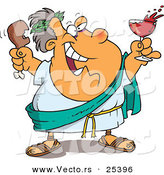 Vector of a Happy Cartoon Fat Man Drinking Wine and Eating Meat with a Big Smile by Toonaday