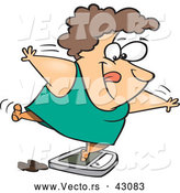 Vector of a Happy Cartoon Fat Woman Trying to Trick Her Scale While Weighing Herself by Toonaday