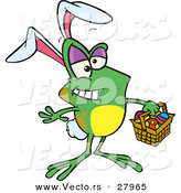 Vector of a Happy Cartoon Frog Wearing Bunny Ears While Holding an Easter Egg Basket by Toonaday