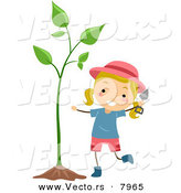 Vector of a Happy Cartoon Girl Beside a Sprouting Garden Plant by BNP Design Studio