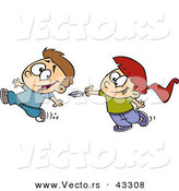 Vector of a Happy Cartoon Girl Chasing Boy and Trying to Tickle Him with a Feather by Toonaday