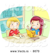 Vector of a Happy Cartoon Girl Helping a Boy with Math by BNP Design Studio