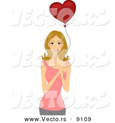 Vector of a Happy Cartoon Girl Holding a Valentine's Love Heart Balloon by BNP Design Studio