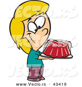Vector of a Happy Cartoon Girl Holding Plate Full of Red Jello by Toonaday