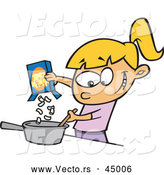 Vector of a Happy Cartoon Girl Making Macaroni and Cheese Meal by Toonaday