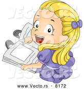Vector of a Happy Cartoon Girl Pointing to a Picture in Her Book by BNP Design Studio
