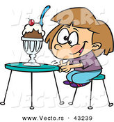 Vector of a Happy Cartoon Girl Sitting Infront of a Ice Cream Sundae by Toonaday