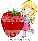 Vector of a Happy Cartoon Girl Standing Beside a Big Strawberry by BNP Design Studio