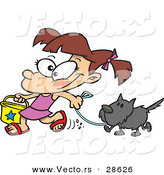 Vector of a Happy Cartoon Girl Walking Her Dog While Carrying a Beach Bucket by Toonaday