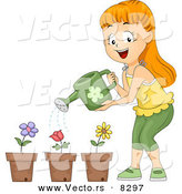 Vector of a Happy Cartoon Girl Watering 3 Potted Flowers by BNP Design Studio