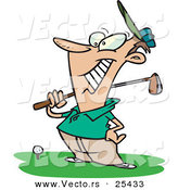 Vector of a Happy Cartoon Golfer Standing Beside a Golf Ball on a Tee While Holding a Club by Toonaday