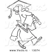 Vector of a Happy Cartoon Graduate Boy Walking - Coloring Page Outline Version by Toonaday