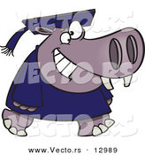 Vector of a Happy Cartoon Graduate Hippo Walking Forward with Big Smile on His Face by Toonaday