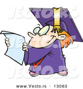 Vector of a Happy Cartoon Graduate Kid Reading His Certificate by Toonaday
