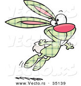 Vector of a Happy Cartoon Green Plaid Bunny Rabbit Jumping Forward by Toonaday