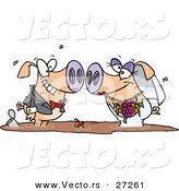 Vector of a Happy Cartoon Groom and Bride Pigs Facing Each Other While Standing in a Pool of Dirty Mud Water by Toonaday