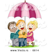 Vector of a Happy Cartoon Group of Diverse Kids Sharing an Umbrella by BNP Design Studio
