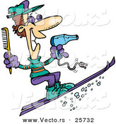Vector of a Happy Cartoon Hairstylist Winter Skiing by Toonaday