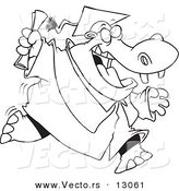 Vector of a Happy Cartoon Hippo Graduate Running - Coloring Page Outline Version by Toonaday