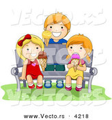 Vector of a Happy Cartoon Kids Eating Ice Cream on a Bench by BNP Design Studio
