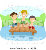 Vector of a Happy Cartoon Kids Playing on a Lake Dock by BNP Design Studio